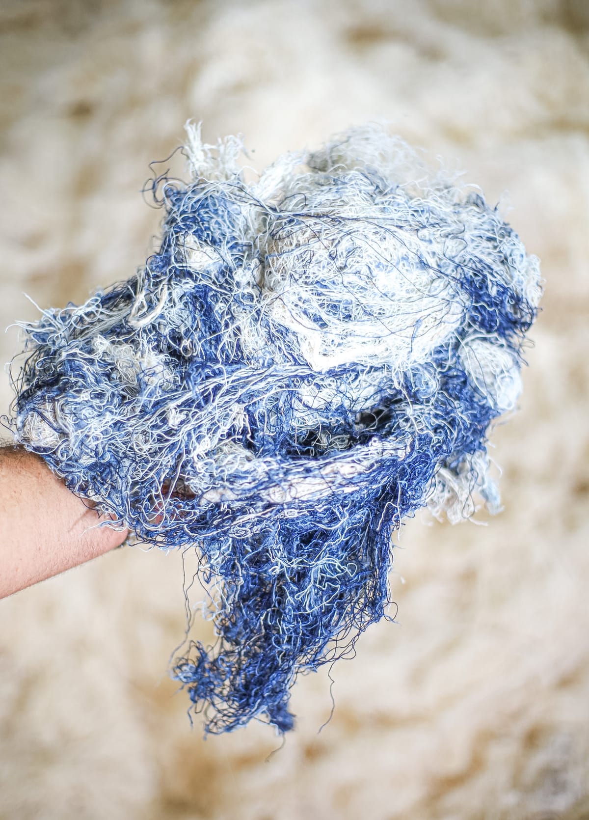 Estopa de cor extra azul, fibra de algodão tingida